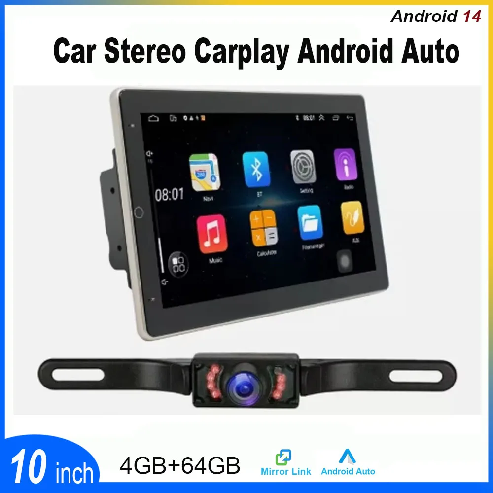 Universal 4+64G Android 14 10in Touchscreen Car Stereo Radio fit for Carplay GPS Navi Wifi FM RDS Bluetooth Smart car systems