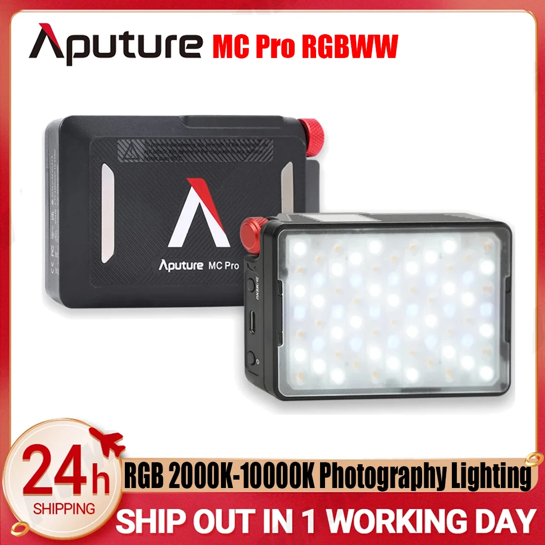 Aputure MC Pro RGBWW LED Video Light 2000K-10000K IP65 Magnetic Attraction Diffuser Photography Lighting for Vlog Photo Studio