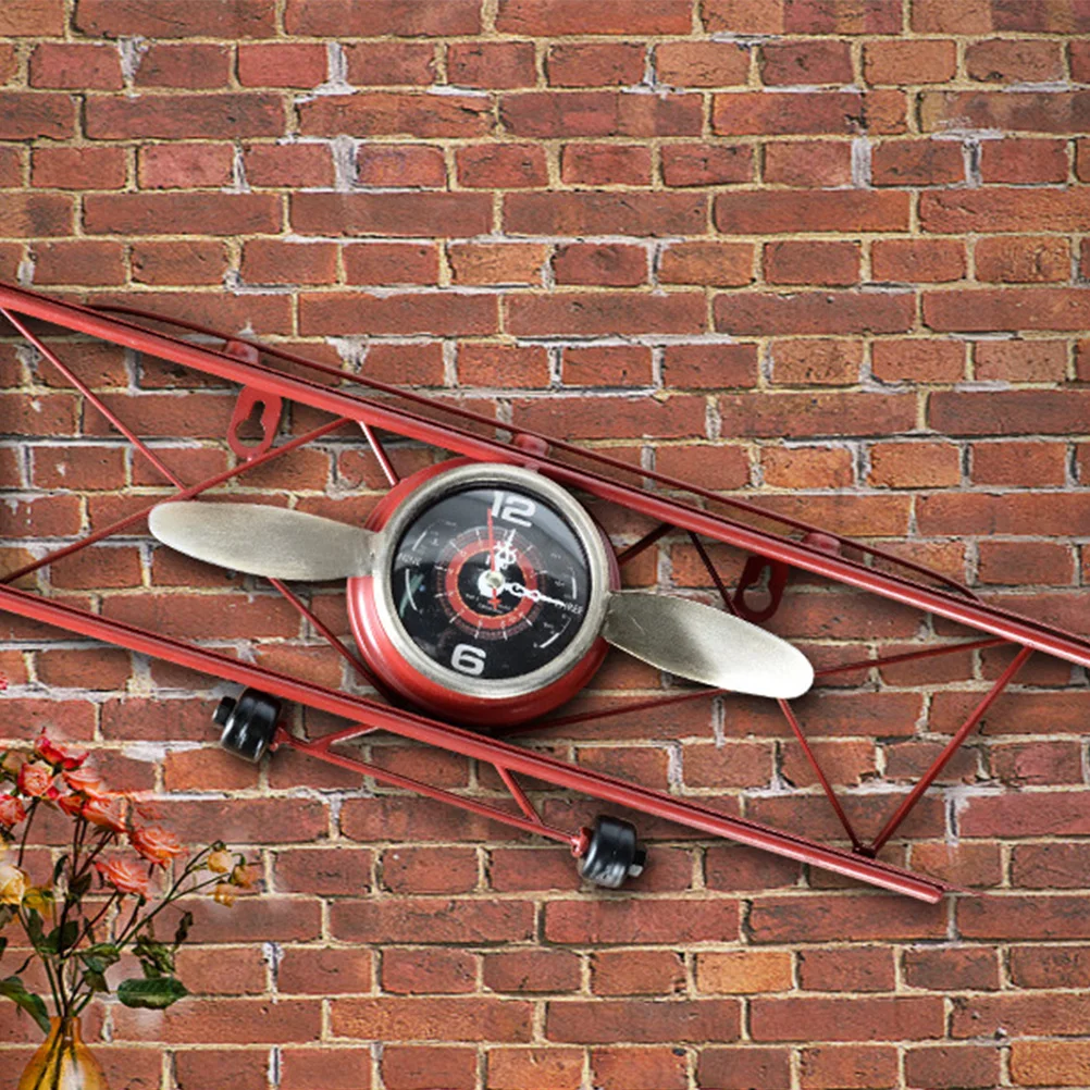 

1Pcs Creative Retro Airplane Wall Clock Vintage Iron Hanging Decoration for Living Room Bedroom Office Wall Clock