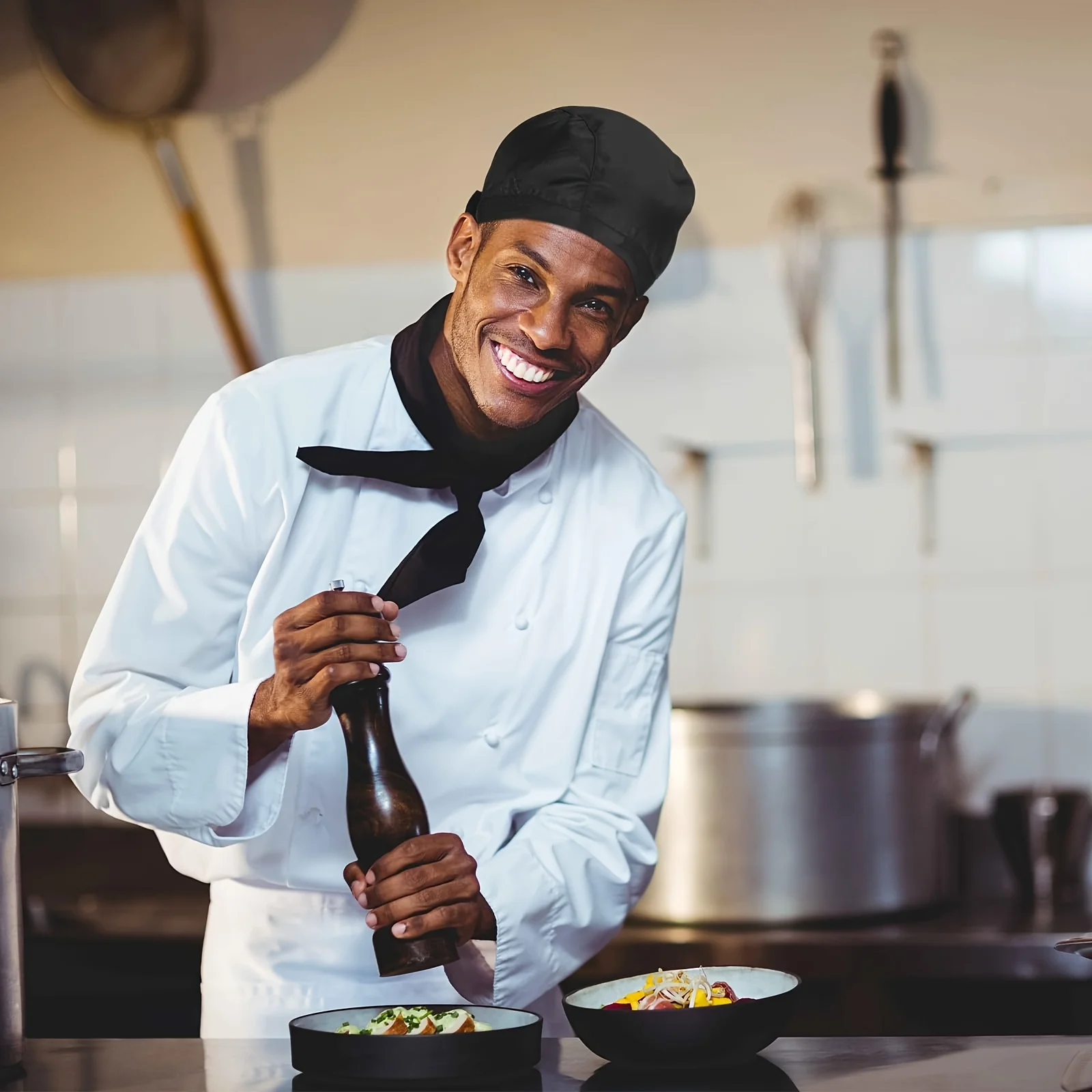 5-pack unisex koksmutsen met verstelbare hoofdband, ademende polyester keukenmutsen, voorzien van trekkoordsluiting, alleen handwas