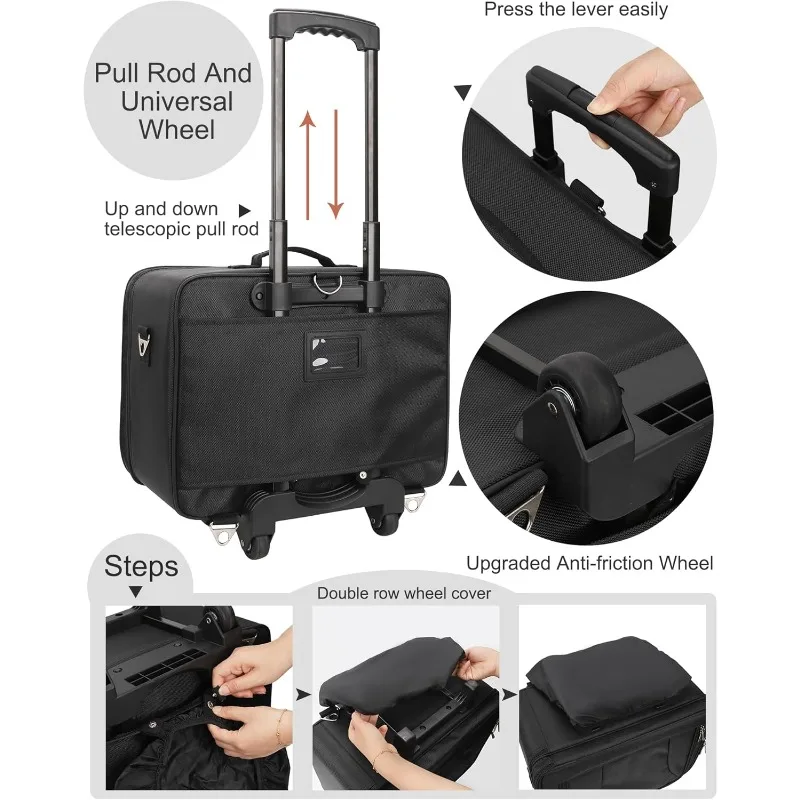 Rolling Makeup Train Case,Trolley Cosmetic Case,3-Layer Cosmetic Organizer,Extra Large Makeup Travel Bag for Hairstylist