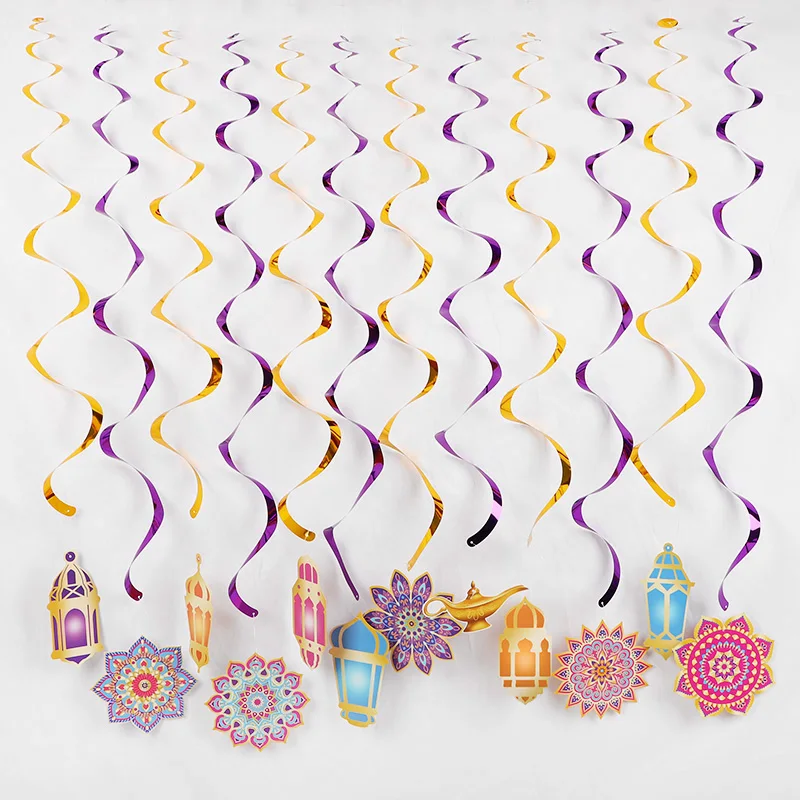 8/12Pcs Ramadan Eid Mubarak Hanging Spiral Decorations Gold Moon Lantern Party Supplies For Islamic Festival Home Decor 2026