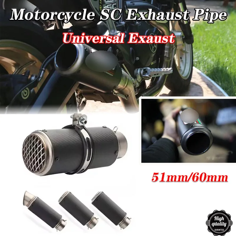 Universal 51mm60mm Motorcycle SC Exhaust Pipe Project muffler Carbon Fiber Titanium alloy for z900 R3 R25 MT07 MT09 R1 R6 CBR600