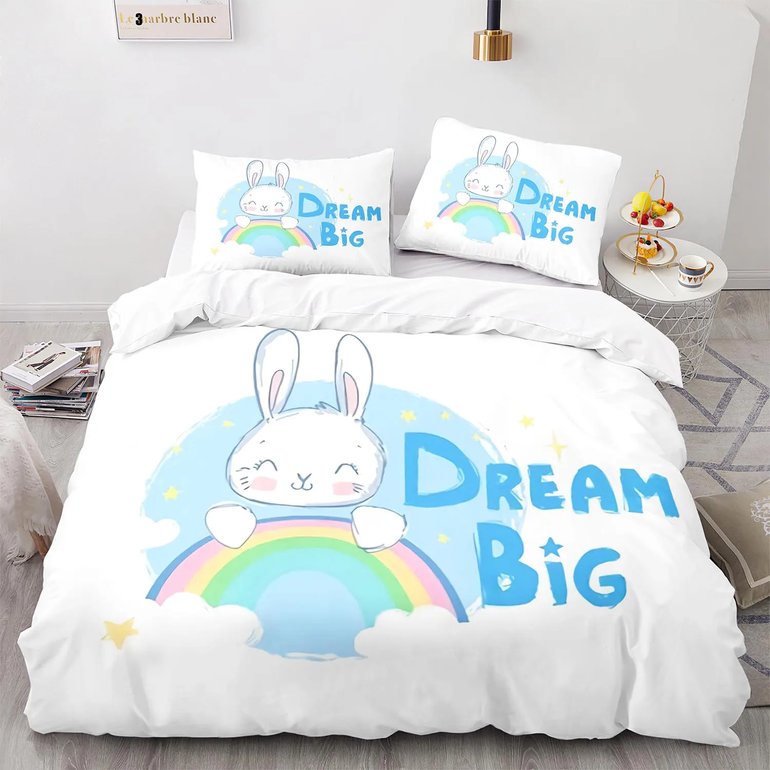 

Rainbow Bedding Set Single Twin Full Queen King Size Cute bunny Bed Set Aldult Kid Bedroom Duvetcover Sets 3D Anime 019