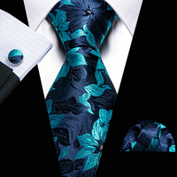 Designer Silk Men Tie Set Blue Teal Green Necktie Handkerchief Cufflinks Wedding Business Gift Dropship Barry. Wang A-5981