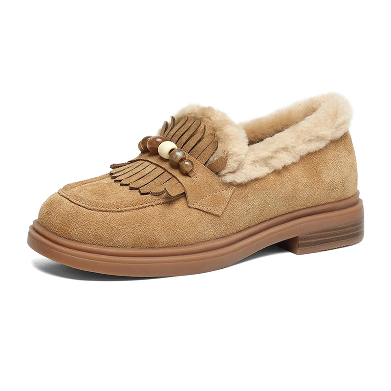 الشتاء المرأة المتسكعون عدم الانزلاق كعب مربع مع بطانة الصوف النساء أحذية الثلوج حجم كبير الانزلاق على مع الديكور أحذية نسائية #4