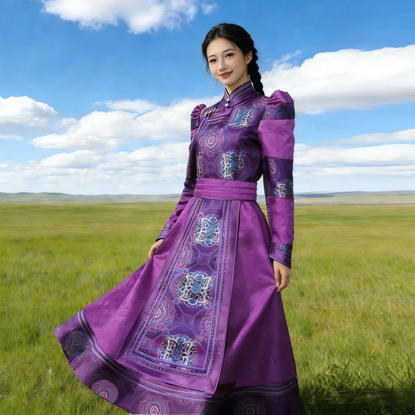 Traje Mongol Feminino, Vestido Vintage de Minorias Orientais, Robe Tradicional da Mongólia, Traje de Dança para Performance em Palco FE056