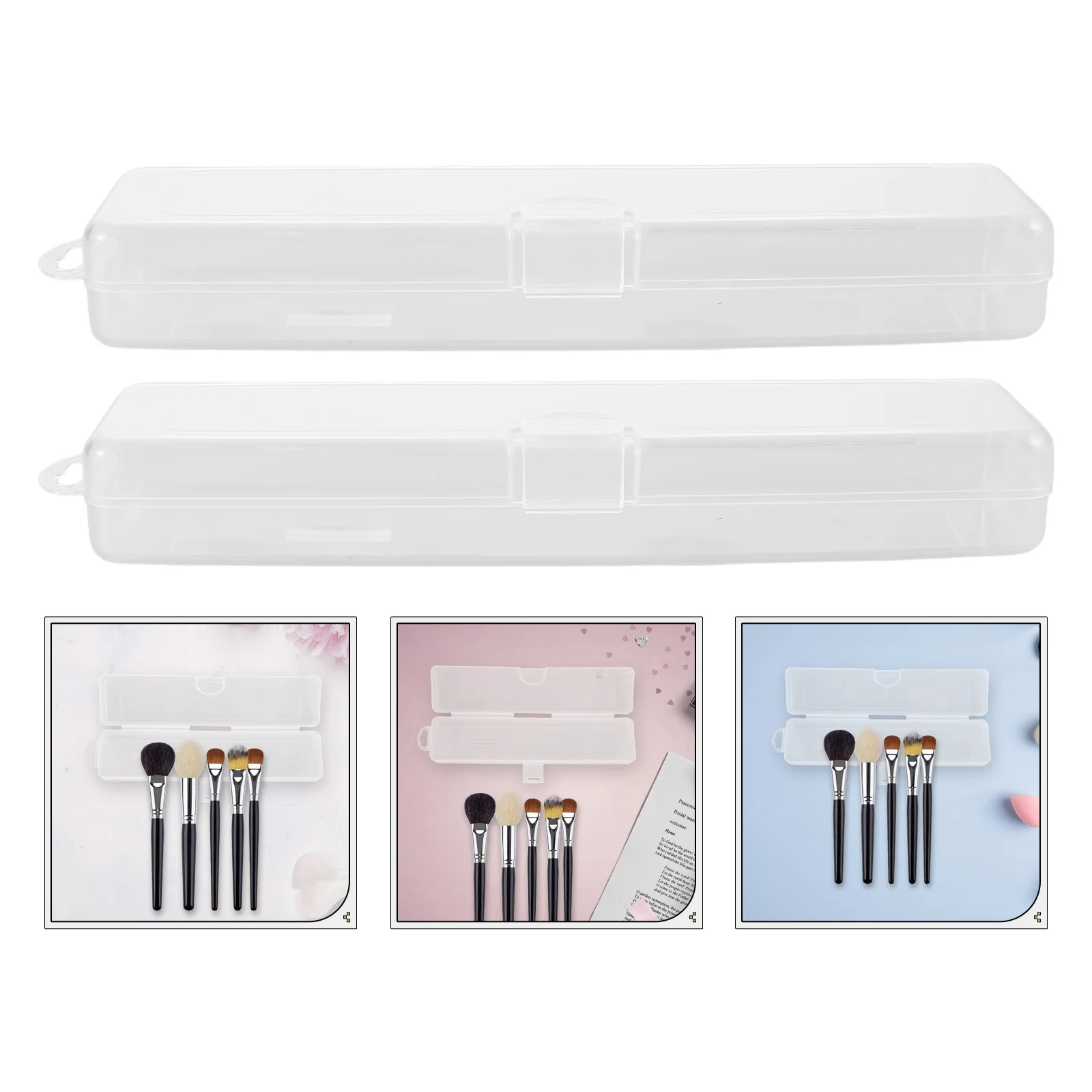 2Pcs Makeup Brush Holder Transparent Storage Box Portable Organizer Eyebrow Pencil Travel Makeup Brush Storage Case