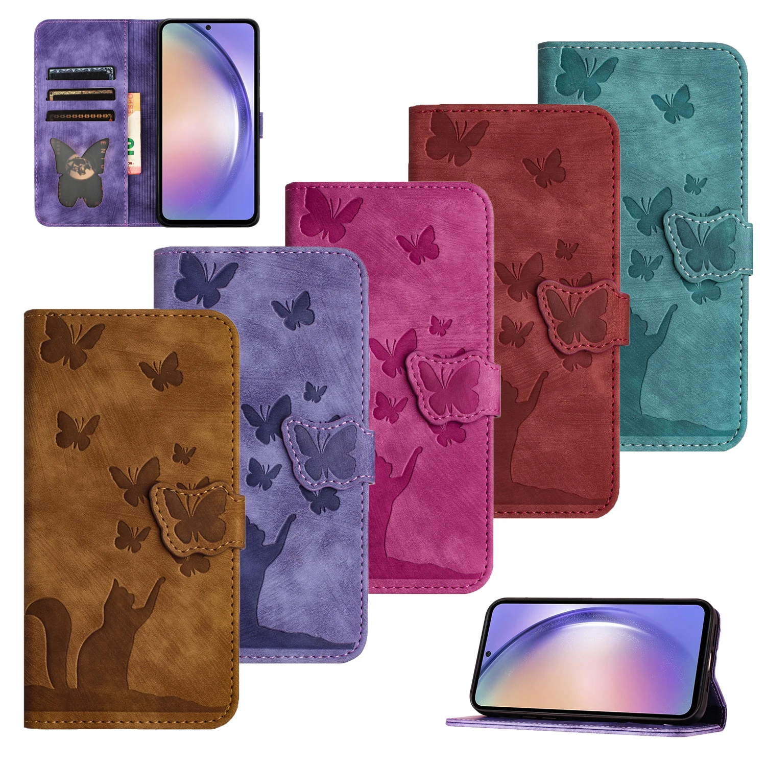 3D Butterfly Cat Leather Wallet Case Book For Xiaomi 13T 12T 11T,Redmi Note 13 12 11 10 9 8 Pro 5G 13C 12S 11S 10S 9A Flip Cover