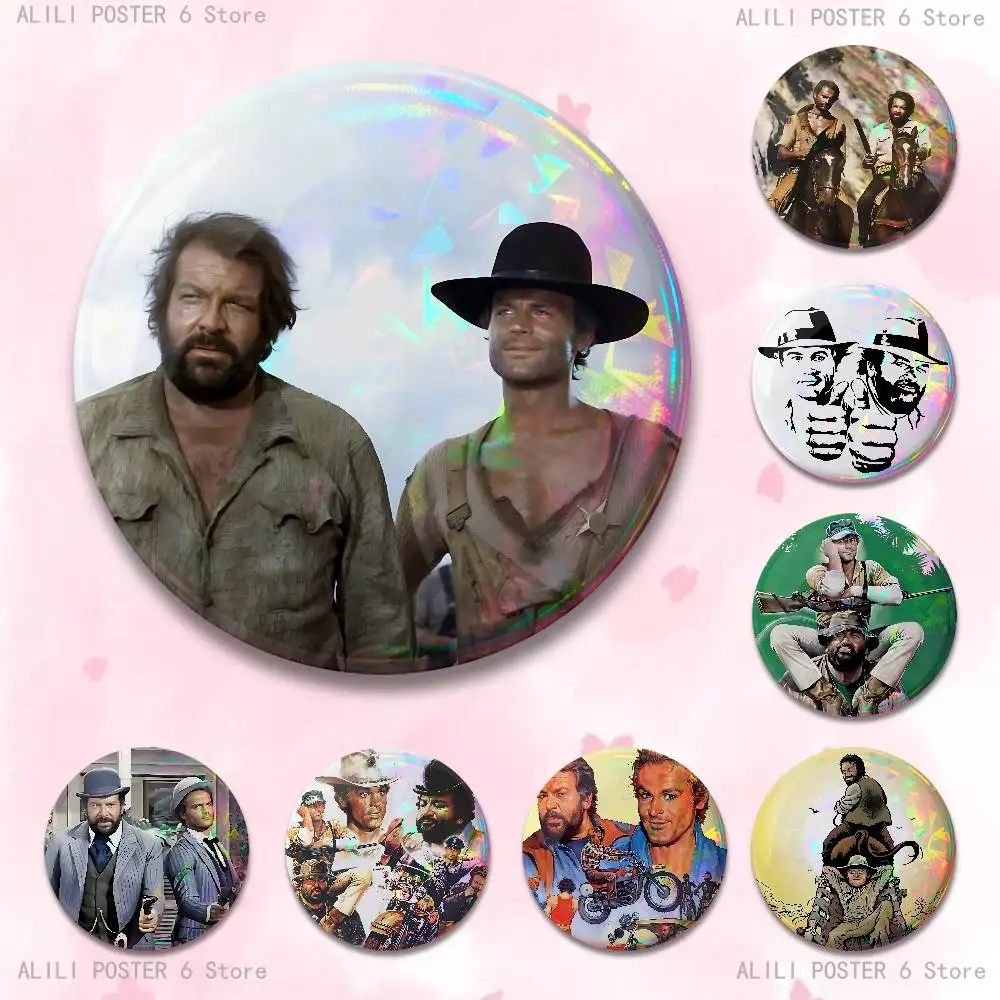 Terence Hill Bud Spencer Emaille Pin Weißblech Runde Brosche Cosplay Nijigen Otaku Kultur Abzeichen 58mm 44mm 32mm 75mm 25mm