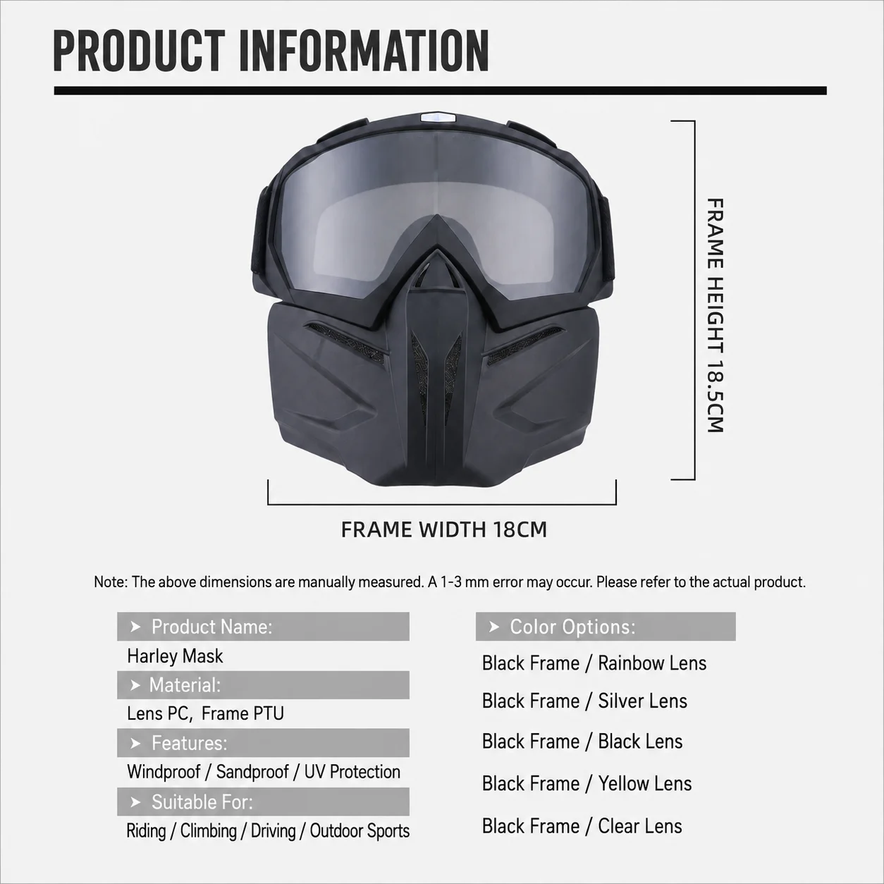 Motorrad-Gesichtsmaske Abnehmbare Motocross-Brille Winddicht Anti-UV Offroad MX ATV Ski Reiten Taktische Schutzmaske Brille – Detail 1