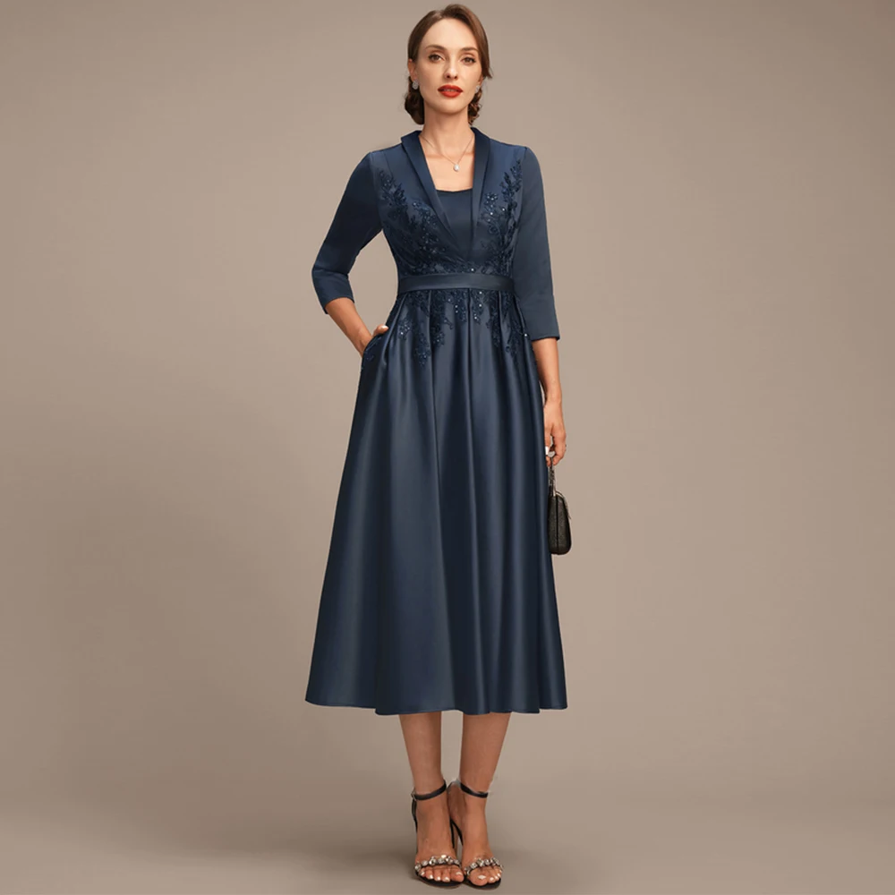 

Navy Blue Mother of the Bride Dresses Exquisite A Line Wedding Guest Gowns Chiffon Elegant Dress Women Strapless Wedding Party