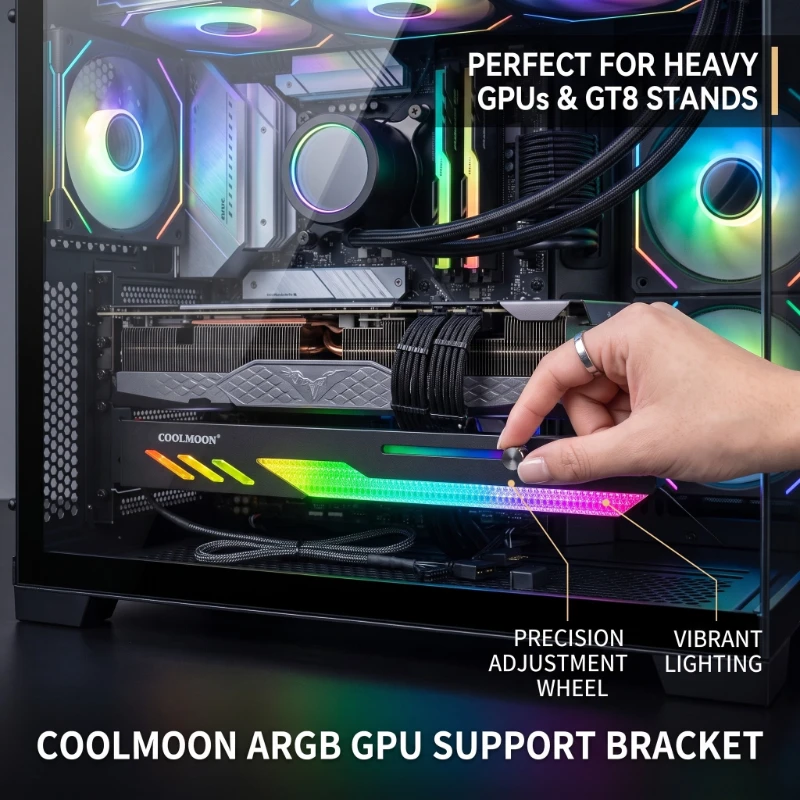 Dragon Scales GPU Support Bracket Horizontal Mount Aluminum Alloy GPU Holder with ARGB Sync for PC Graphics Card