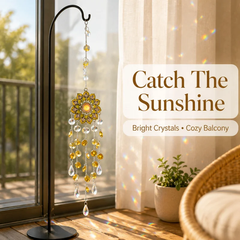 1pc Mandala Sun Catcher Colorful Wind Chime Suncatcher with Crystal Prism Pendant Suitable for Indoor and Car Hanging