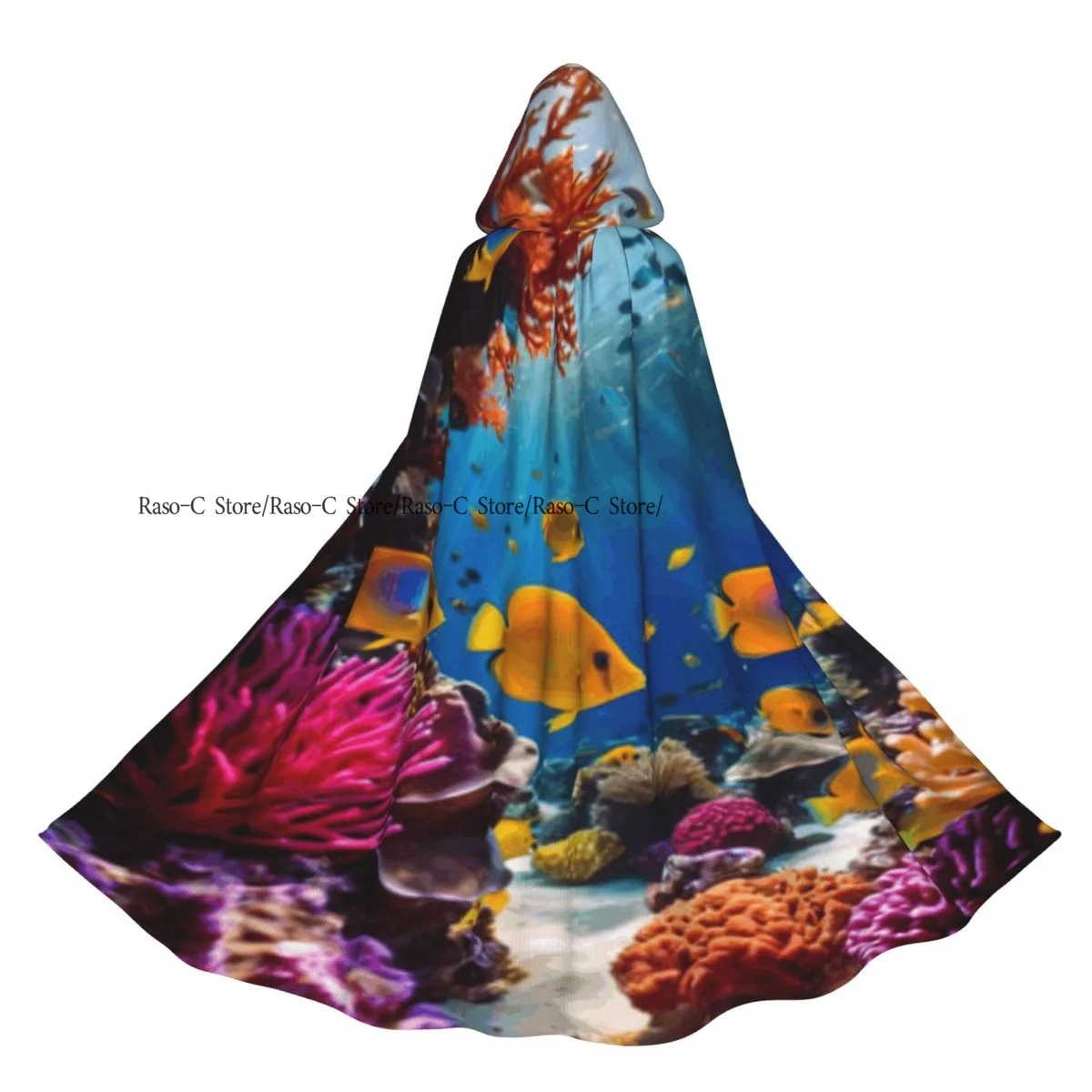 Pescado Tropical submarino nadando en Coral capa con capucha poliéster unisex capa de bruja accesorio de disfraz