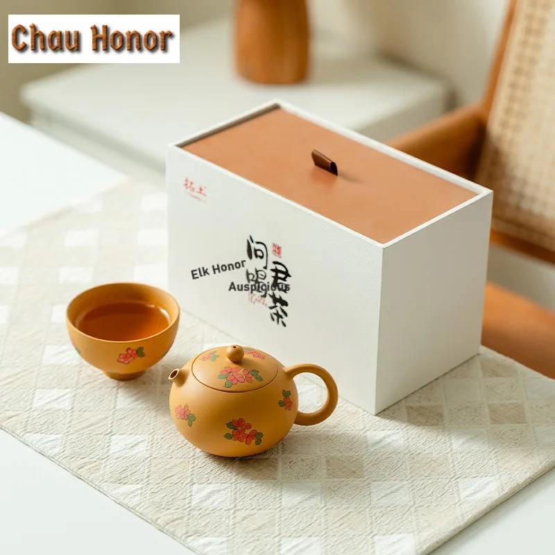 

Hand-painted Flower Xishi Purple Clay Tea Set Complete Set Vintage Tea Ceremony Set Teapot And Tea Cup Set Tea Services Gift Box