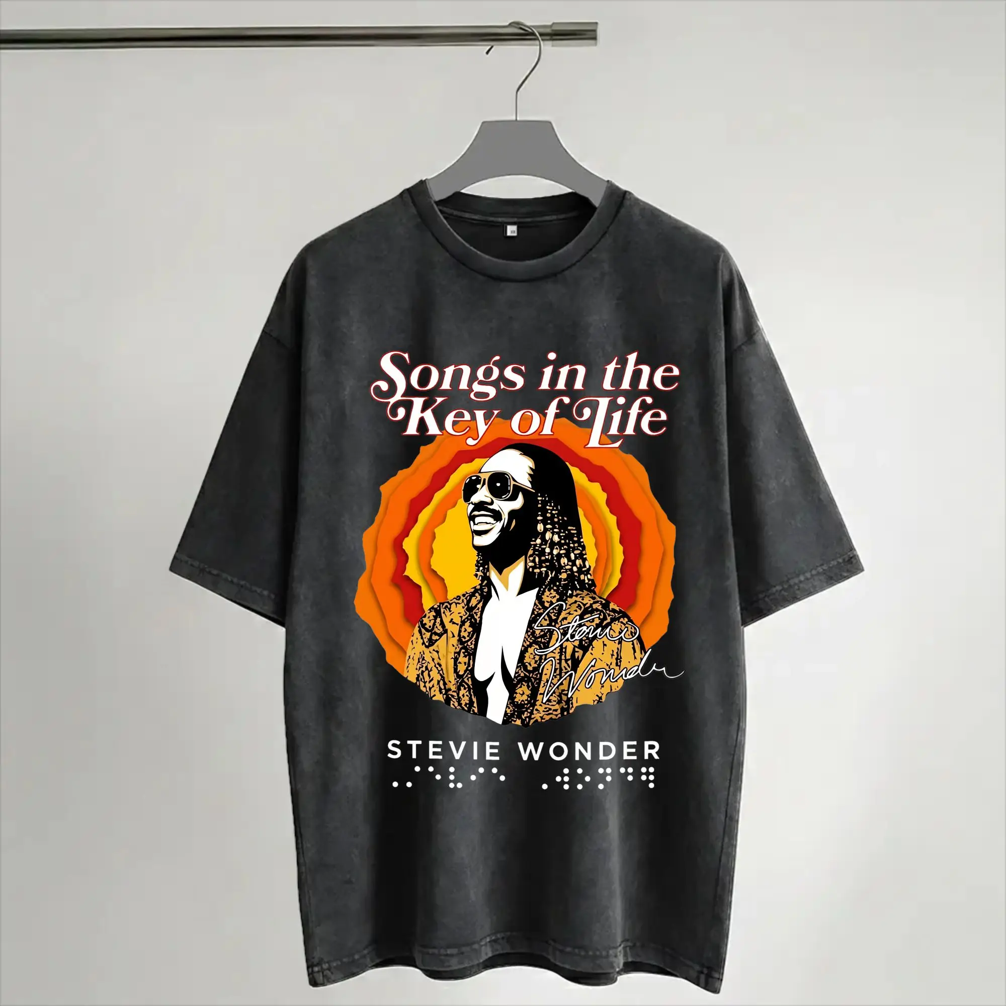 Harajuku Washed Shirts Stevie Wonder Songs in The Key of Life 50th Anniversary Tour  Merch Fashion T Shirt Oversize  Streetwear