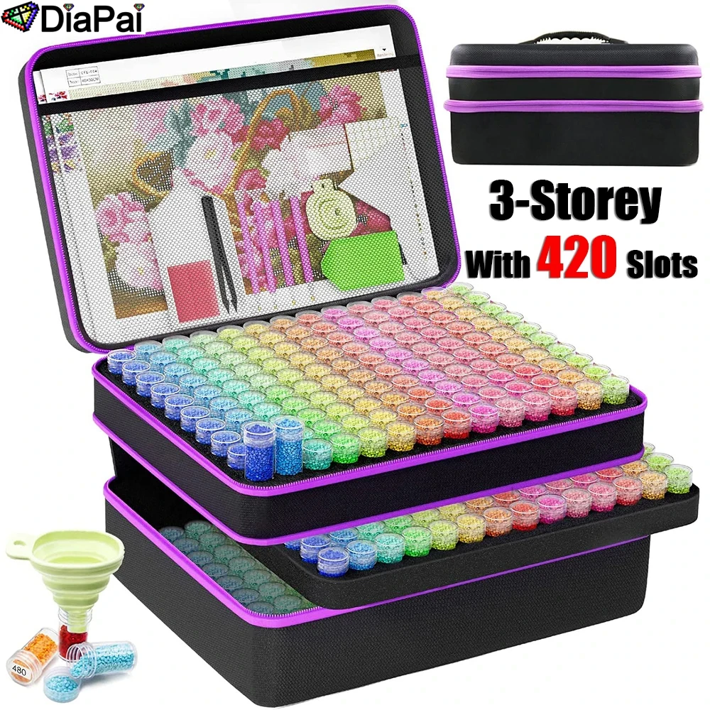 

DIAPAI 420-Slots Diamond Painting Storage Case with Tools and Beads Organizer, Multi-Purpose Art Box for Embroidery Accessories