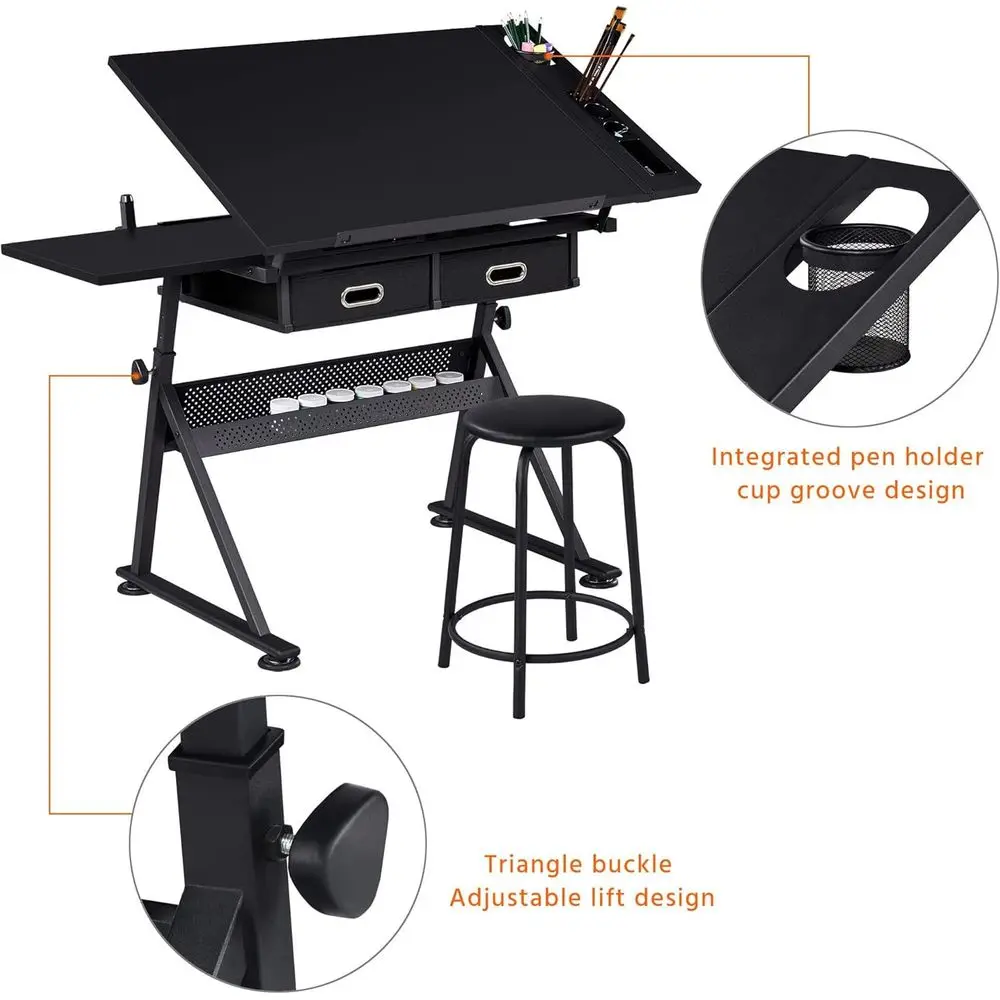 Drafting Table for Artists, Height Adjustable Drawing Draft Desk, Tiltable Tabletop, Art Craft Work Station with Extra Board for Diamond Painting Sewing Graphic Designere view 5