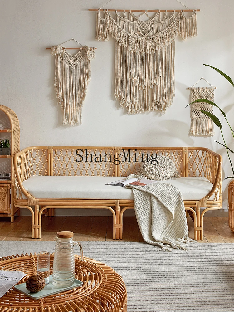 

FG natural real rattan sofa double triple coffee table combination small apartment living room balcony