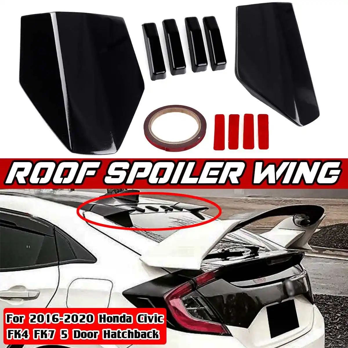 4 Color Car Rear Roof Spoiler Wing Spoiler Cover Kits For Honda For Civic FK4 FK7 5 Door Hatchback 2016-2020 Rear Wing Spoiler