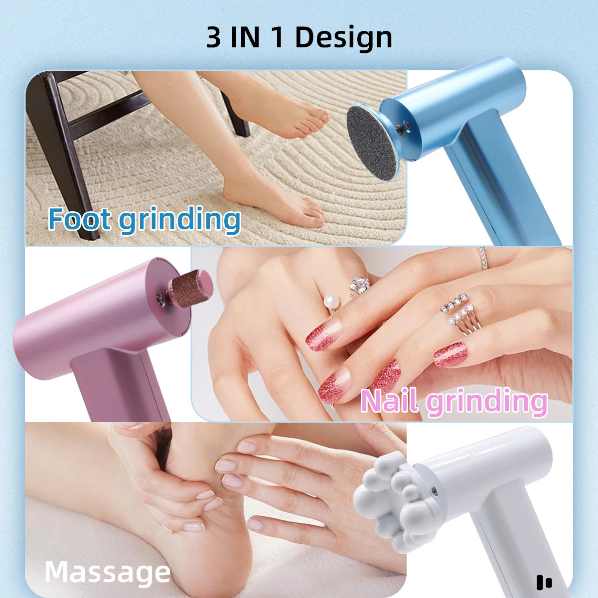 T-Shaped Rechargeable Battery Electric Foot File Professional Cordless Foot Sander Pedicure Tool Electric Foot Grinding Machine