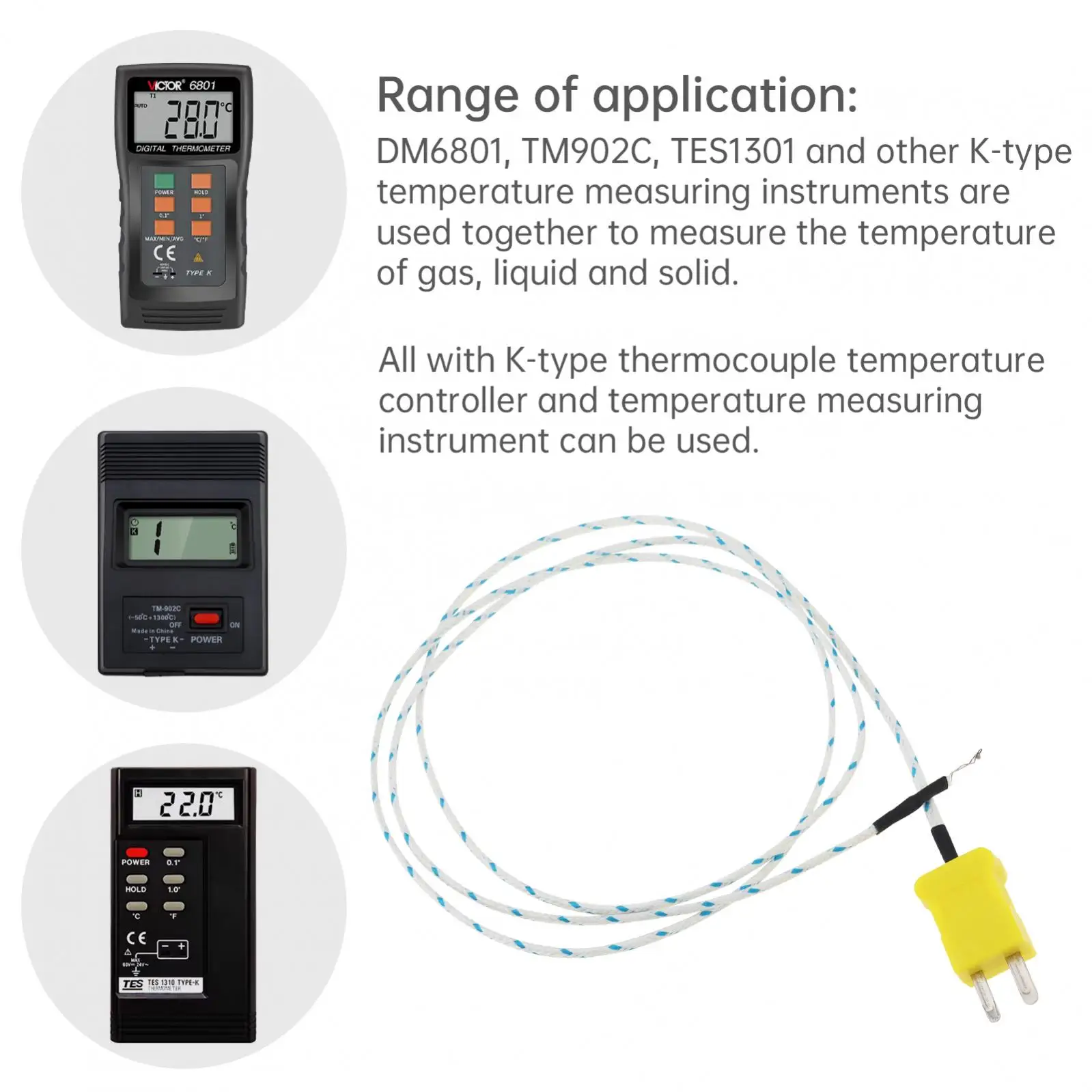 Sonda per termocoppia con sensore di temperatura con testa in metallo tipo K, mini sonda per connettore in filo di rame