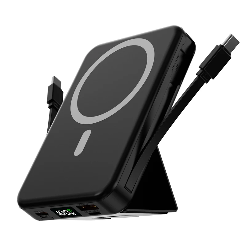 10000Mah Magnetic Fast Charging Power Bank with Digital Screen, Built-In 2 Charging Cables, USB Portable Phone Power Bank That Can Charge 5 Devices Simultaneously, Comes with a Stand, Suitable for Airplane Travel, with Led Power Display, Comes with a Base, Compatible with iPhone 15/15 Plus/15 Pro/15 Pro Max/Ipad/Samsung Android, Emergency Power Supply, Pocket-Sized Mobile Power Bank, USB Mobile Backup Battery Pack Gift
