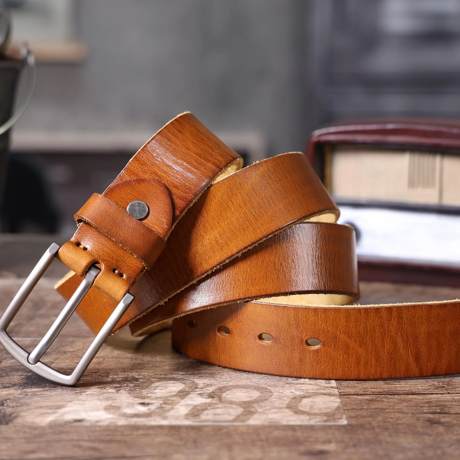 Retro Casual Echtleder Herren-Gürtel mit Dornschließe und Geschenkbox, Studentengürtel, Einfacher Klassischer Gürtel – Detail 22
