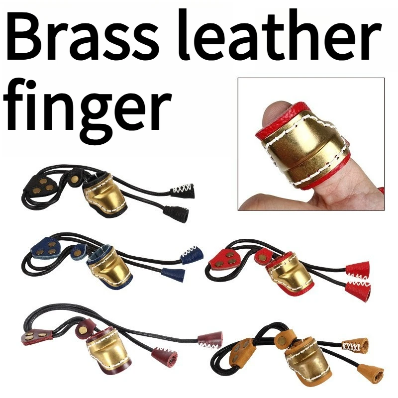 New Traditional Bow Brass Handle Finger Mongolian Style Cowhide Protective Finger Adjustable Archery Accessory
