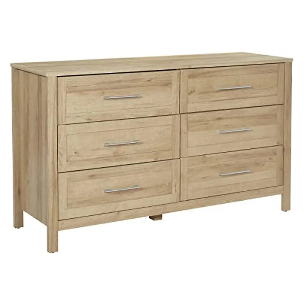 6-Drawer Horizontal Dresser Premium Storage Deep Drawers Brushed Nickel Pulls Overall Size 56.25