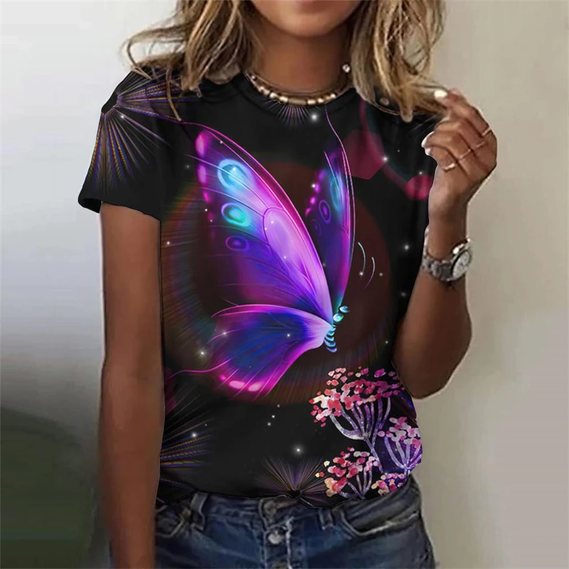 Summer Fashion Blouse Women's Tshirts 3d Print Butterfly Theme T Shirt Casual Short Sleeve Top Basic Oversized Female Clothing