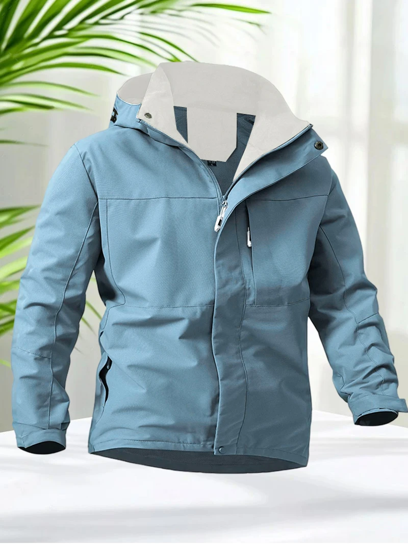 

Lightweight Windbreaker Jacket Men Hooded Removabled Full Zip Jacket Spring Autumn Casual Plain Windproof Coats for Daily Wear