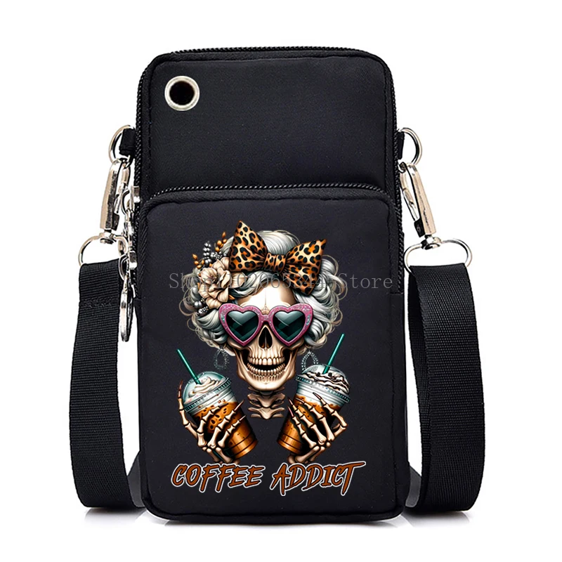 Women\'s Vintage Skull Donut Print Small Crossbody Shoulder Bag Funny Designer Mobile Phone Bag Fashion Skeleton Purses Handbag