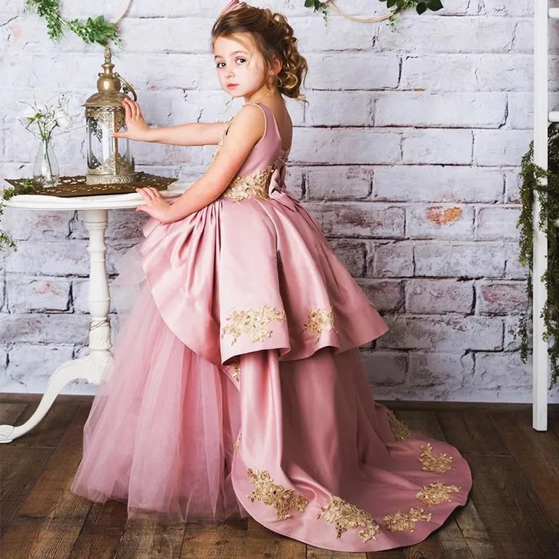 

Flower Girls Dresses Beautiful Holy Communion Dresses Lace Long Sleeve Beaded Puffy Ball Gown Prom Pageant Dress For Girls