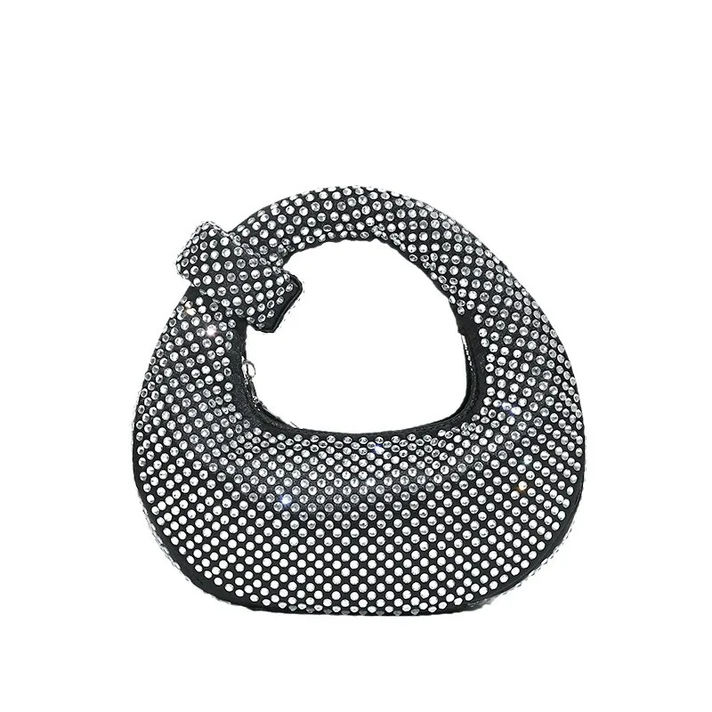 Small Niche Design Full Diamond Dumpling Bag Handbag Socialite Dinner Bag Casual Versatile Handbag Rhinestone Bag