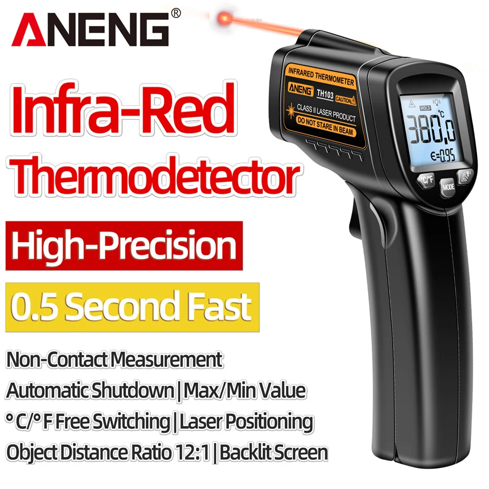 ANENG TH103 infrared thermometer laser Class II Laser  Temperature Sensor Testers Gun -20°C~380℃ Industrial Thermal Tube Testing