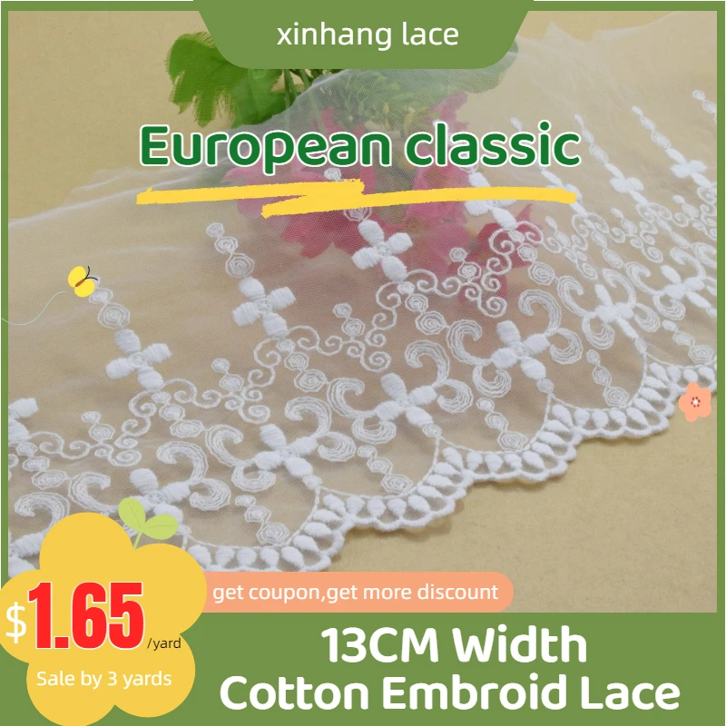 3yards 13cm wide polyester embroidery lace sewing ribbon guipure trim wedding decoration DIY dolls colthes Accessories lace#4052