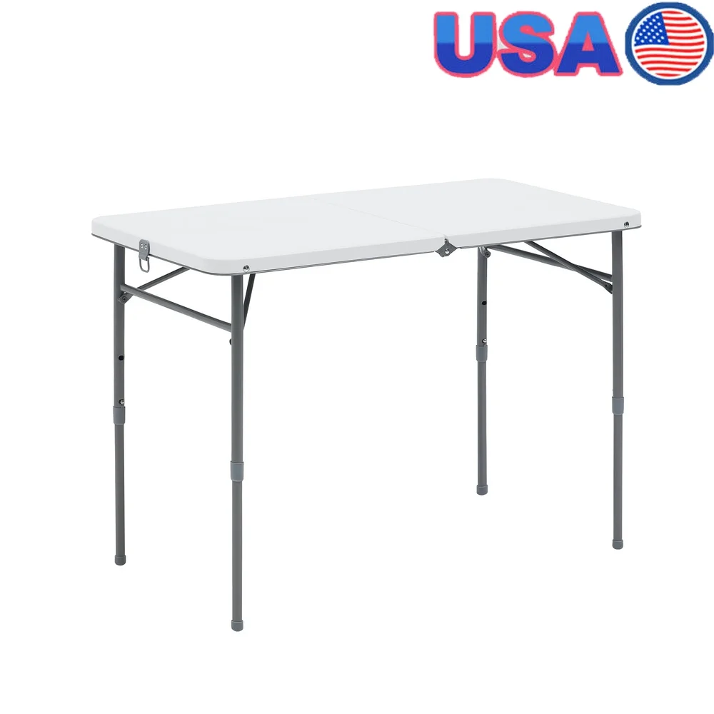 

40 Inch Adjustable Height Folding Table Portable Indoor Outdoor Use Easy Clean Carry Handle Compact Storage Durable Construction