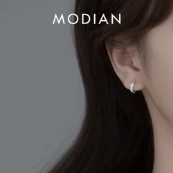 Modian Genuine 925 Sterling Silver Round Circle Clear CZ Hoop Earrings for Women Fashion Earrings Sterling Silver Jewelry Gift