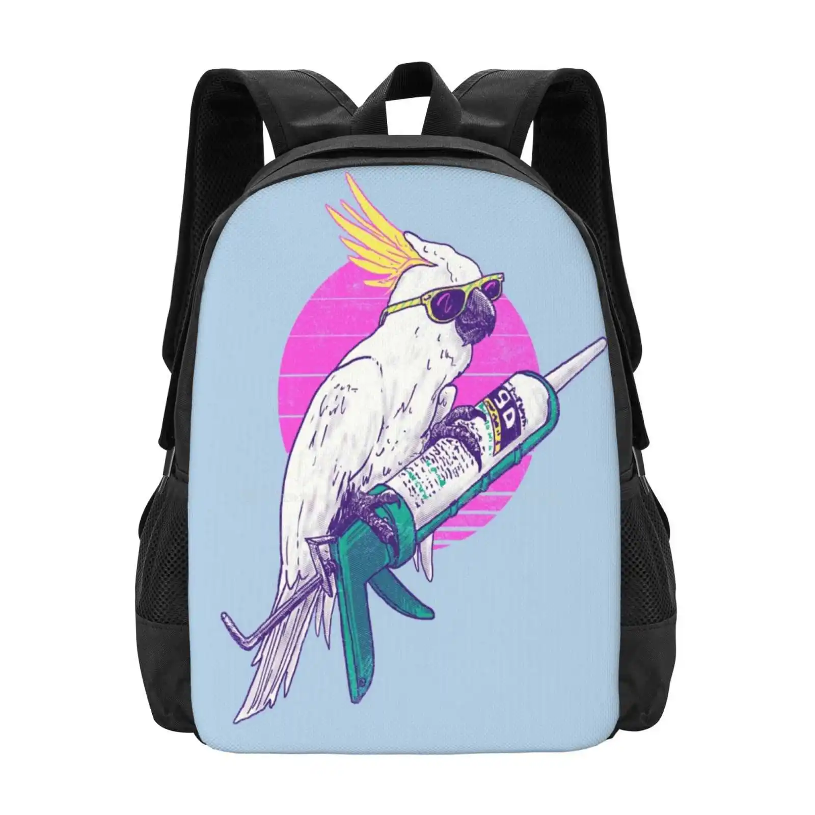 Caulkatoo Hot Sale Schoolbag Backpack Fashion Bags Bird Pun Cockatoo Tropical Caulking Gun Construction Work 80S Retro Vintage