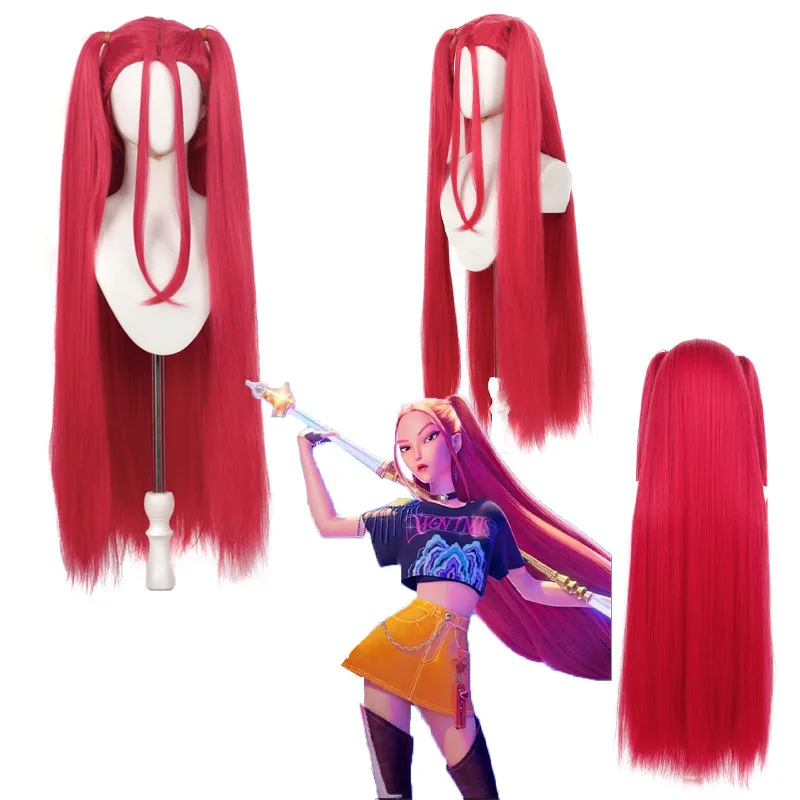 Anime Demon Hunters Mira Cosplay Pruik Rood Recht Lang Haar HUNTR/X Idol Halloween Party Hittebestendige Synthetische Pruiken Vrouwen