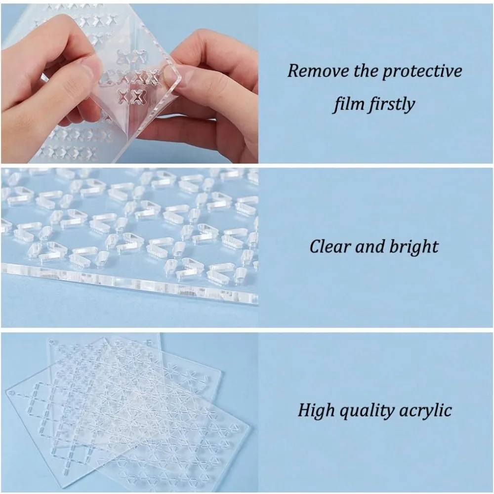 4Pcs Acrylic Sashiko Stencil Cross Acrylic Embroidery Tool Drawing Line Template for Hand Quilting and Embroidery 2.5mm Thick