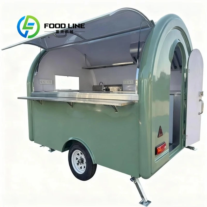 عربة طعام متنقلة، تصميم دائري صغير، فتحات تصريف، مناورة سهلة لاستخدام بائع طعام الشوارع حسب الطلب #1
