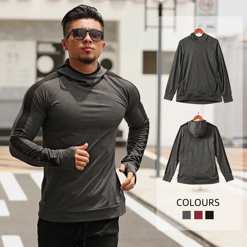 Men Hoodies Winter Warm Running Fitness Hooded Quick Dry Sweatshirts Pullover Shirts with Hood Outdoor Gym Thumb Holes For Man