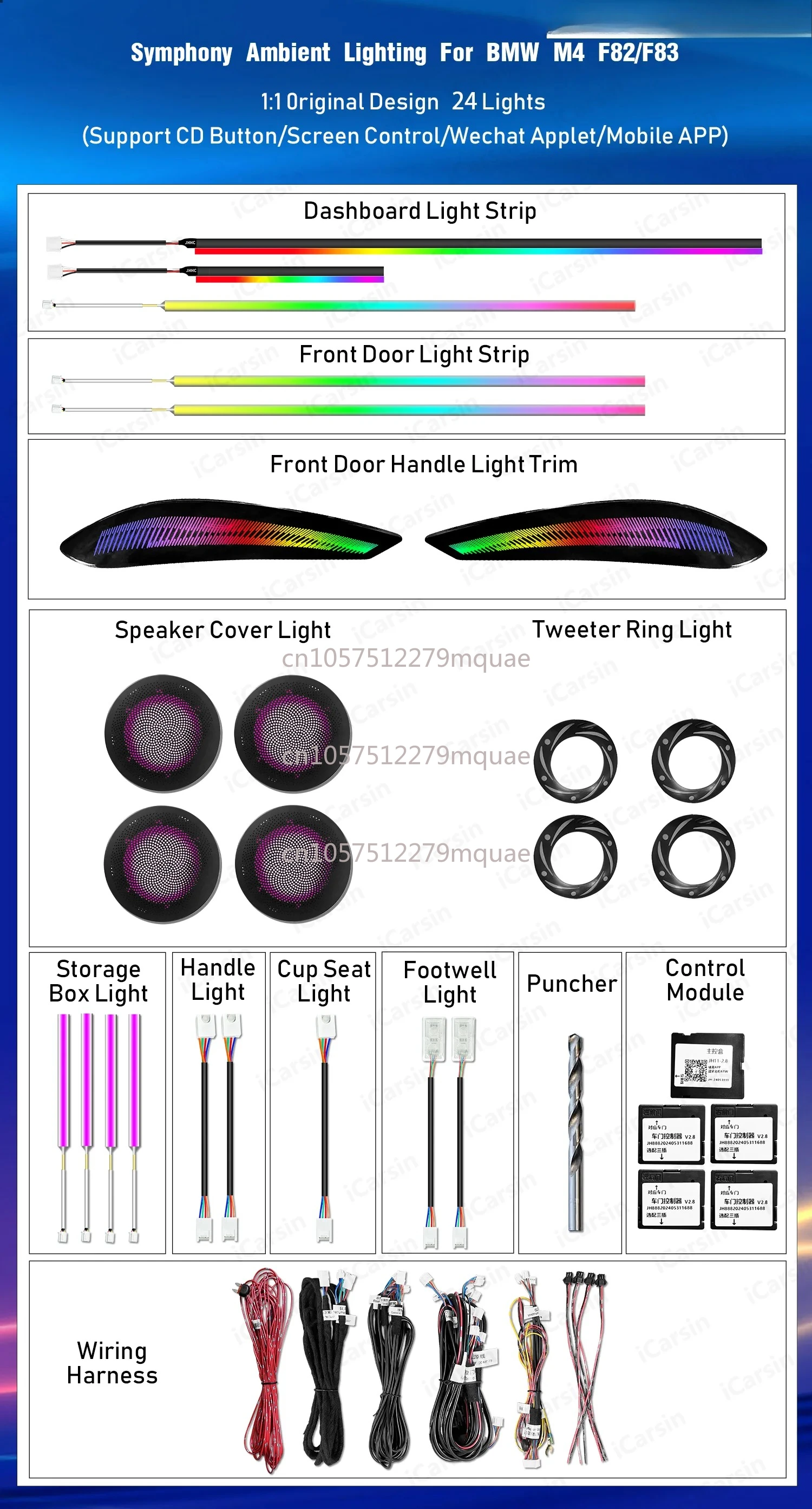 Ambient Strip Accessories Upgraded with 256 Color LED Car Interior Ambient Lighting for BMW 4 Series M4 F82/F83
