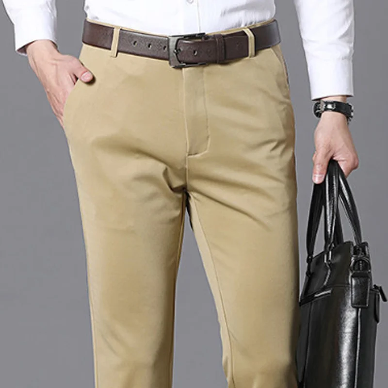 NONE Men's Summer Slim Fit Business Casual Suit Trousers 8