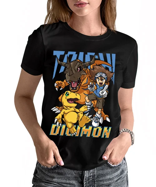 T-Shirt UNISEX DIGIMON TAI Y AGUMON TRANSFORMACIÓN GREYMON