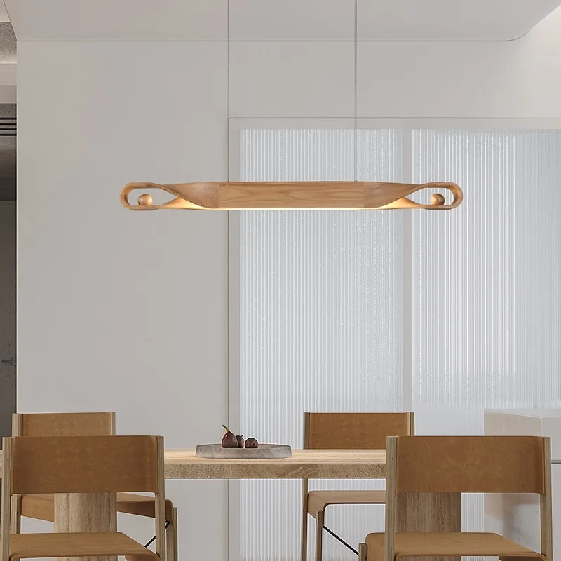 2026 New Chinese Zen Style One Word Horizontal Eye Pendant lamp Wooden Style Restaurant Tea Room Pendant lamp