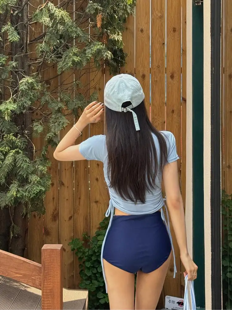 

Консервативный женский купальник с высокой талией ort Sve Beach Thermal Vaion, отдельные трусы, синие простые студенческие купальники